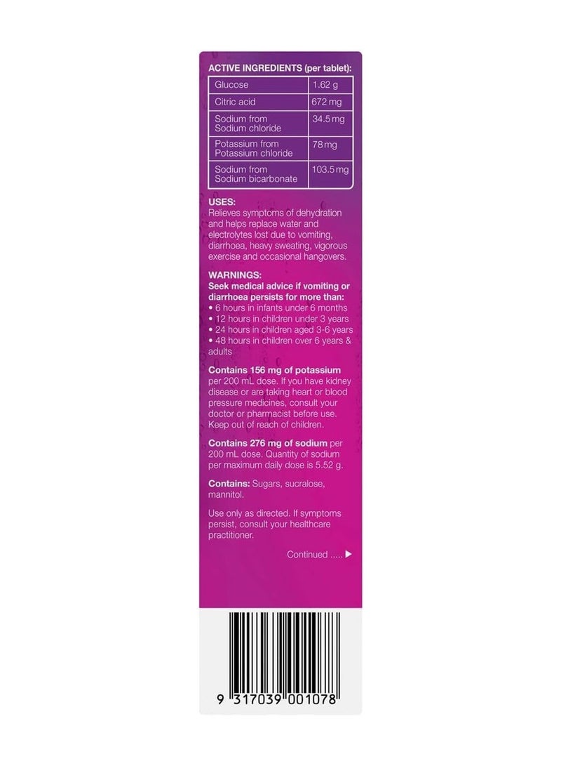 Hydralyte Effervescent Electrolyte Tablet Apple Blackcurrant Flavoured 20 Servings - Image 3